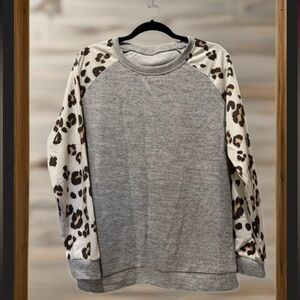 Gray and Leopard Print Women's Sweatshirt